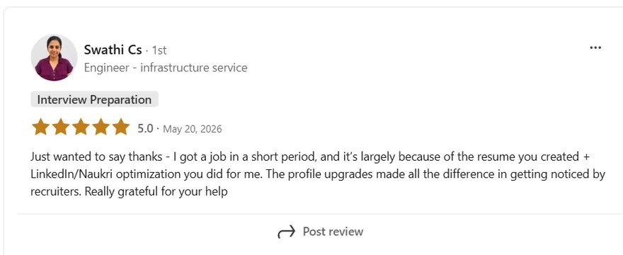 Recommendation from Swathi Cs on results after working with Thilagavathi